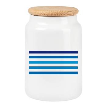 Blue stripes minimal - Cookie Jar with Wooden Lid - white - Front