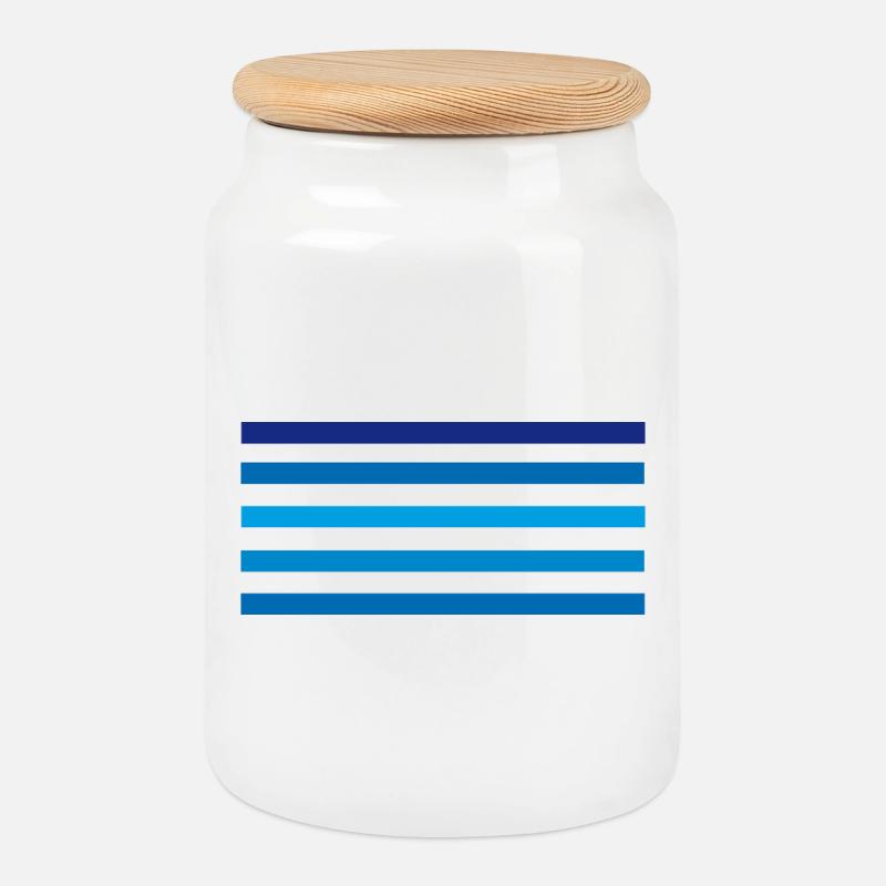 Blaue Streifen Minimal - Keksdose mit Holzdeckel - Weiß