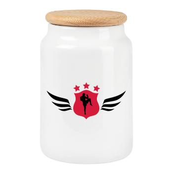 Kickboxing / Kick-Boxeur / Kick Boxing / - Boîte à biscuits avec couvercle en bois - blanc - Devant