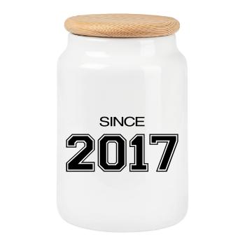 Since 2017 | Athletic Varsity Style Date - Cookie Jar with Wooden Lid - white - Front