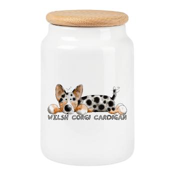 Der Welsh Corgi Cardigan - Keksdose mit Holzdeckel - Weiß - Vorne