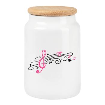 Musik, Notenschlüssel mit Notenblatt und Noten - Boîte à biscuits avec couvercle en bois - blanc - Devant