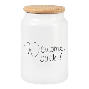 Nous saluons le retour! - Boîte à biscuits avec couvercle en bois - blanc - Devant