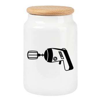 Phaser meets Mixer – Funny Geek & Cook - Cookie Jar with Wooden Lid - white - Front
