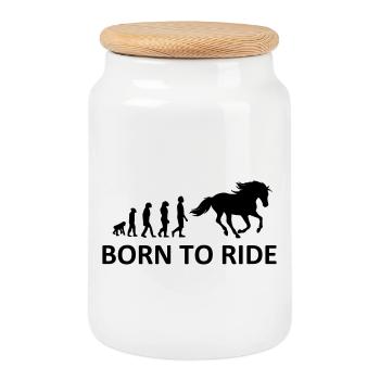 Born to Ride Horse - Cookie Jar with Wooden Lid - white - Front