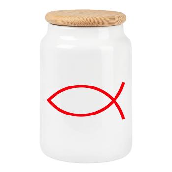 Jésus poisson Ichthys poisson poisson poisson - Boîte à biscuits avec couvercle en bois - blanc - Devant