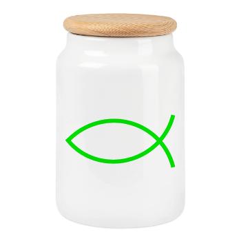 Jésus poisson vert Ichthys poisson poisson poisson poisson - Boîte à biscuits avec couvercle en bois - blanc - Devant