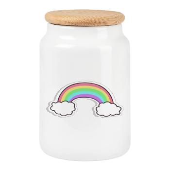 Pastellregenbogen mit Wolken Motiv - Keksdose mit Holzdeckel - Weiß - Vorne