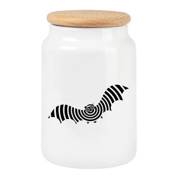 Bat Optical Illusion Illusion Halloween - Cookie Jar with Wooden Lid - white - Front
