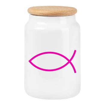 Jesus fish pink ichthys fish fish fish - Cookie Jar with Wooden Lid - white - Front