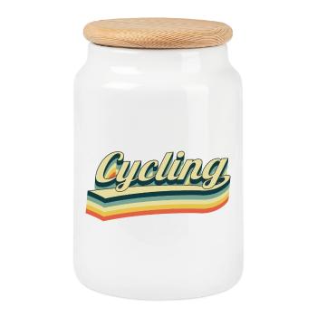 Cycling - Vélo - Boîte à biscuits avec couvercle en bois - blanc - Devant