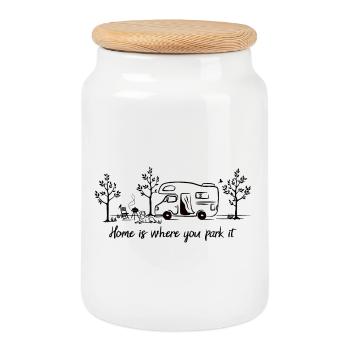 Camping-car Home est l’endroit où vous le garez pour les campeurs - Boîte à biscuits avec couvercle en bois - blanc - Devant