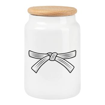 Karate belt, White belt degree Kyu Karate student - Cookie Jar with Wooden Lid - white - Front