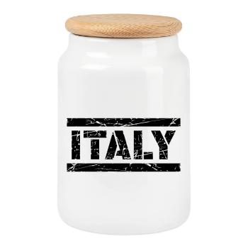 Italy - Cookie Jar with Wooden Lid - white - Front