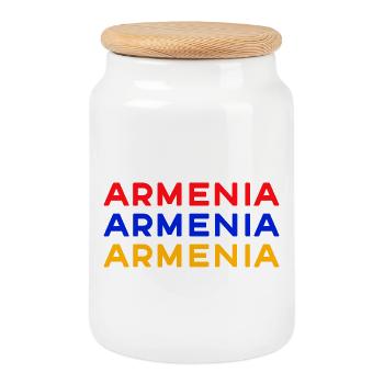 Armenia Dreifarbig Schrift-Design - Keksdose mit Holzdeckel - Weiß - Vorne