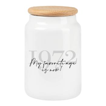 Millésime Année 1972 Script - Boîte à biscuits avec couvercle en bois - blanc - Devant