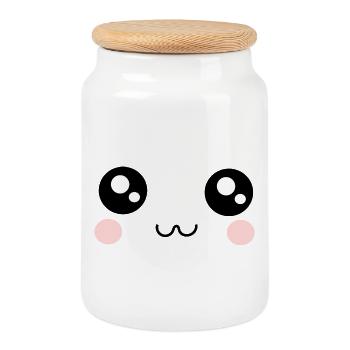 Kawaii Gesicht lustig - Keksdose mit Holzdeckel - Weiß - Vorne