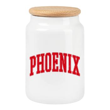 Phoenix Arch Lettering - Cookie Jar with Wooden Lid - white - Front