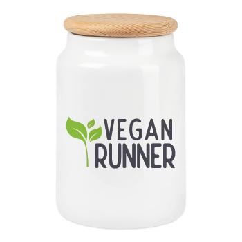 Coureur végétalien - Boîte à biscuits avec couvercle en bois - blanc - Devant