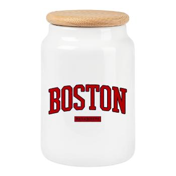 Logo rétro de Boston, Massachusetts - Boîte à biscuits avec couvercle en bois - blanc - Devant