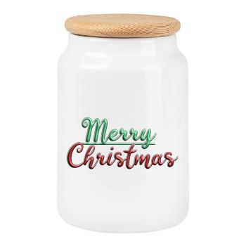 Merry Christmas - Boîte à biscuits avec couvercle en bois - blanc - Devant