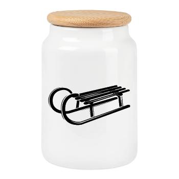 Schlitten Illustration Symbol Grafik Schnee Winter - Keksdose mit Holzdeckel - Weiß - Vorne