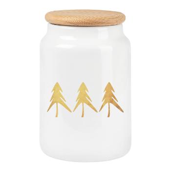 3 Trois sapins Forêt Or Noël Noël Noël - Boîte à biscuits avec couvercle en bois - blanc - Devant