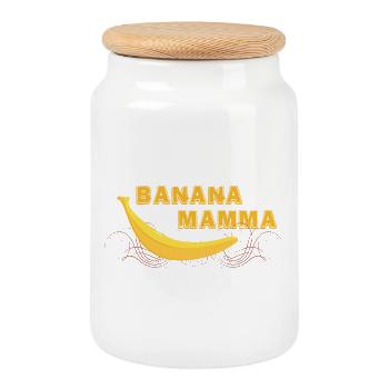 BANANA MAMMA - design banane cool - Boîte à biscuits avec couvercle en bois - blanc - Devant