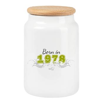 Born in 1978 - Cookie Jar with Wooden Lid - white - Front