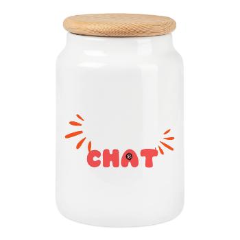 Maman chat: motif doux patte et lettres - Boîte à biscuits avec couvercle en bois - blanc - Devant