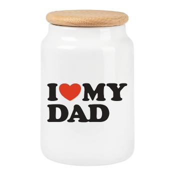 I love my Dad Heart Shirt - Cookie Jar with Wooden Lid - white - Front