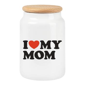 I love my Mom Herz Shirt - Keksdose mit Holzdeckel - Weiß - Vorne