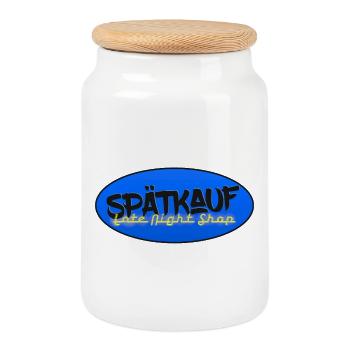 Spätkauf - Late Night Shop - Wortwitz Späti Spruch - Keksdose mit Holzdeckel - Weiß - Vorne