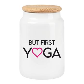 Aber zuerst Yoga - Keksdose mit Holzdeckel - Weiß - Vorne