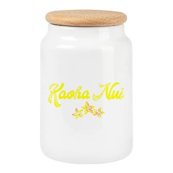 KAOHA NUI (Jaune) - Boîte à biscuits avec couvercle en bois - blanc - Devant