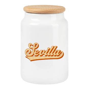 Sevilla Retro Schriftzug - Keksdose mit Holzdeckel - Weiß - Vorne