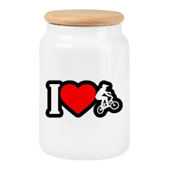 I Heart Cycling on Black - Cookie Jar with Wooden Lid - white - Front