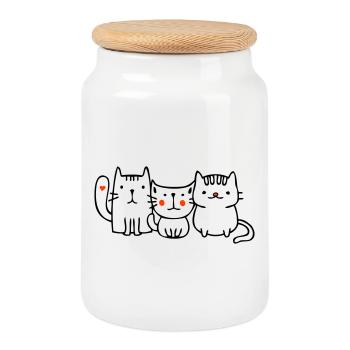 Cats, Friends - Cookie Jar with Wooden Lid - white - Front
