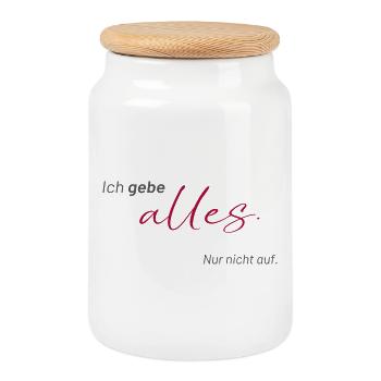 positive Sprüche - Ich gebe alles, nur nicht auf - Keksdose mit Holzdeckel - Weiß - Vorne