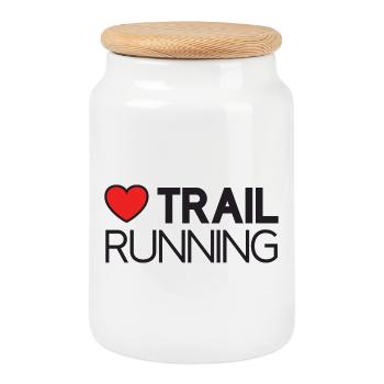 I Love Trail Running - Cookie Jar with Wooden Lid - white - Front