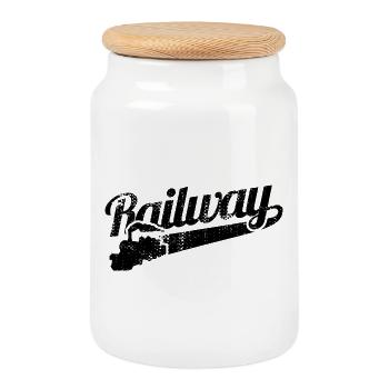 Chemin de fer - Boîte à biscuits avec couvercle en bois - blanc - Devant