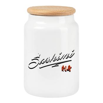 Sashimi Sushi - I Love Sashimi - Japanese Cuisine - Cookie Jar with Wooden Lid - white - Front