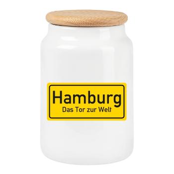 Hamburg place name sign Germany - Cookie Jar with Wooden Lid - white - Front