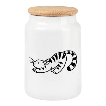 Cartoon Kitten - Cookie Jar with Wooden Lid - white - Front