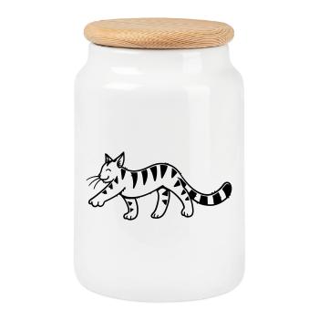 Chaton de dessin animé - Boîte à biscuits avec couvercle en bois - blanc - Devant