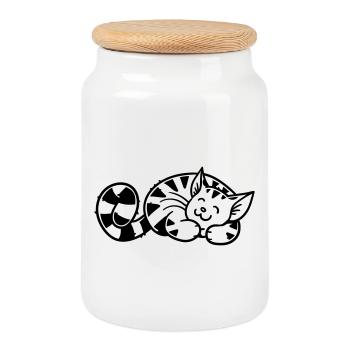 Chaton de dessin animé - Boîte à biscuits avec couvercle en bois - blanc - Devant