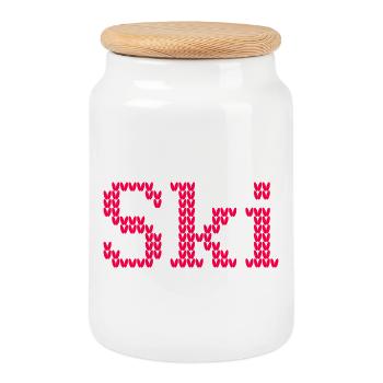 Ski Knitwear Winter Ski Holiday Pattern Alps Snow - Cookie Jar with Wooden Lid - white - Front