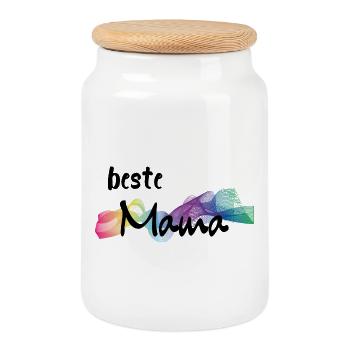 Beste Mama - best mummy - Cookie Jar with Wooden Lid - white - Front