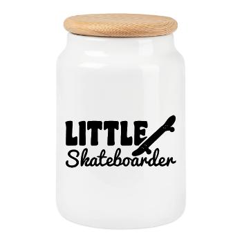 Petit skateur - Boîte à biscuits avec couvercle en bois - blanc - Devant