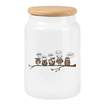 moin eulen lustig tier illustration morgen hamburg - Keksdose mit Holzdeckel - Weiß - Vorne